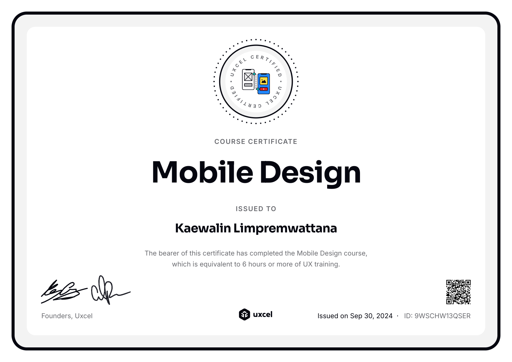 Kaewalin Limpremwattana's certificate